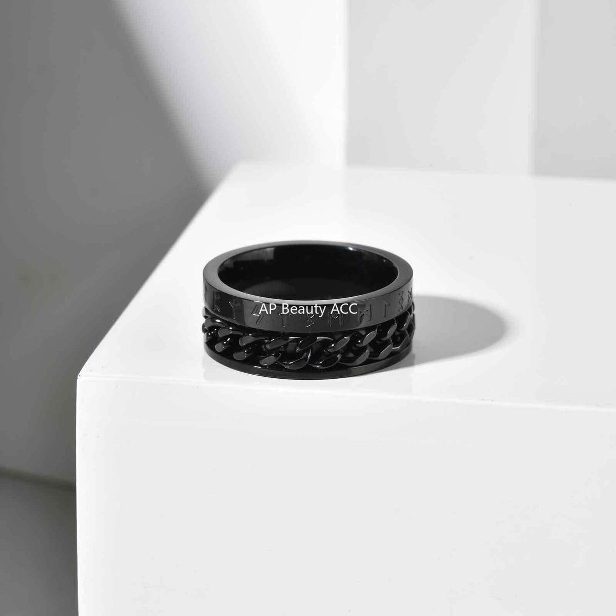 G관 - 스테인리스 스틸 룬 문자 체인 회전 반지 [R-651] 25.10-5