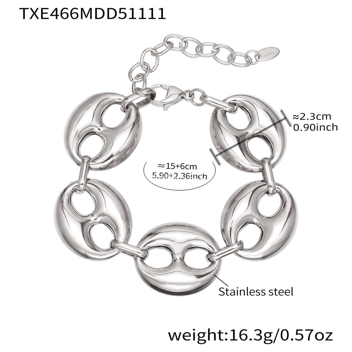 D관 - 타원형 돼지코 모양 체인 18K 도금 스테인리스 목걸이 팔찌 [TXP466] 25.11-3