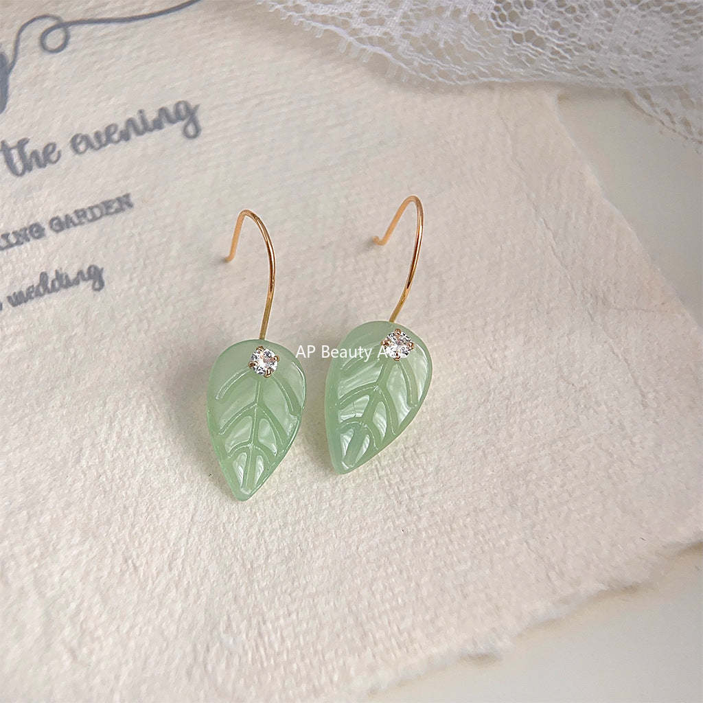 C관 - 유리 작은 나뭇잎 수공예 디자인 귀걸이 2024 신상 귀걸이 [3890] 24.05-2