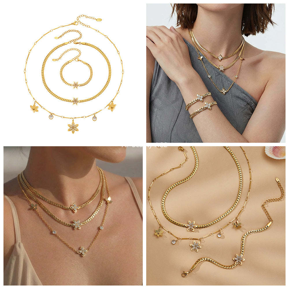 D관 - 스테인리스 스틸 큐빅 플라워 펜던트 목걸이 팔찌 [TXP525] 25.12-3