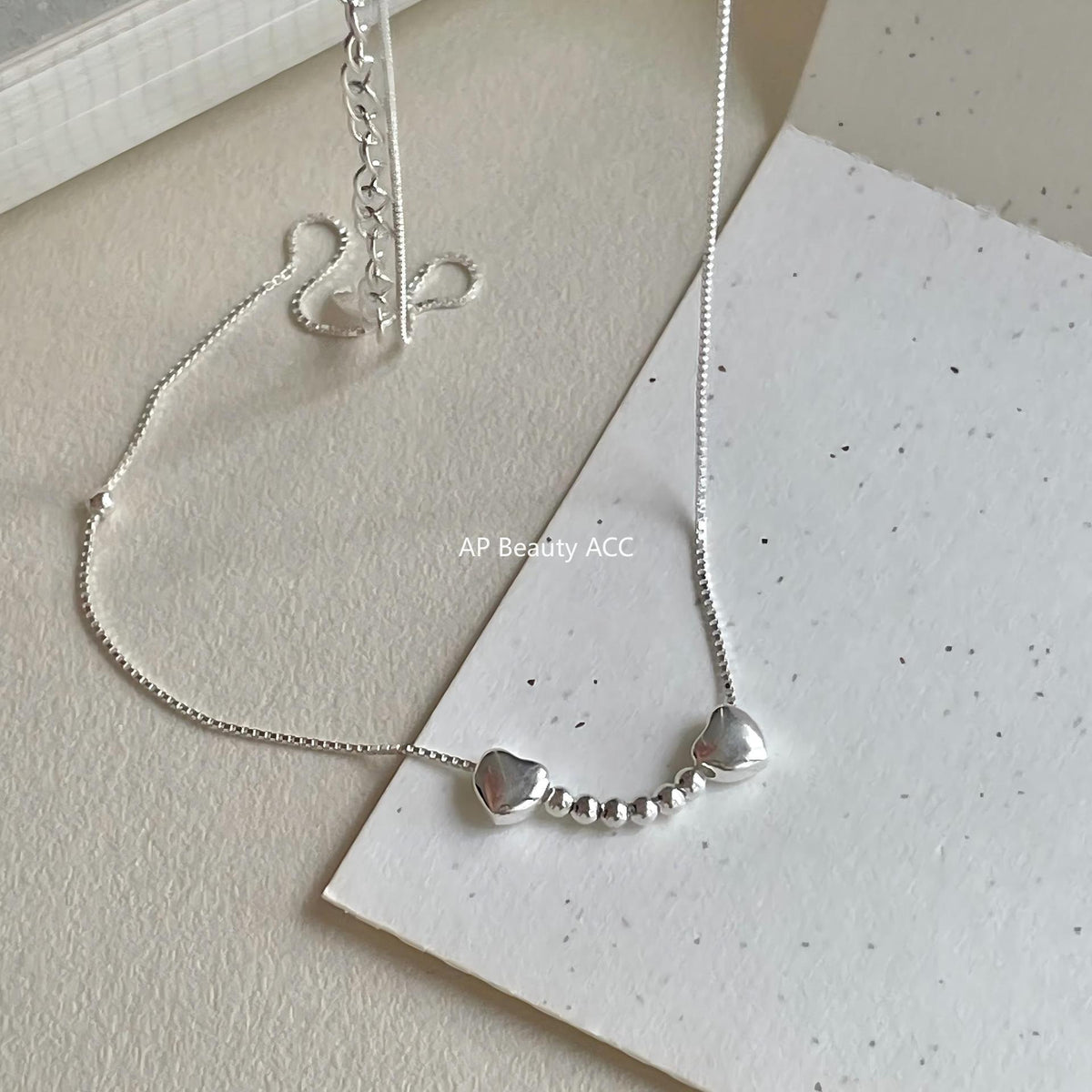 F관 - 925 실버 하트 라운드 비즈 펜던트 목걸이 [B1383] 25.11-3