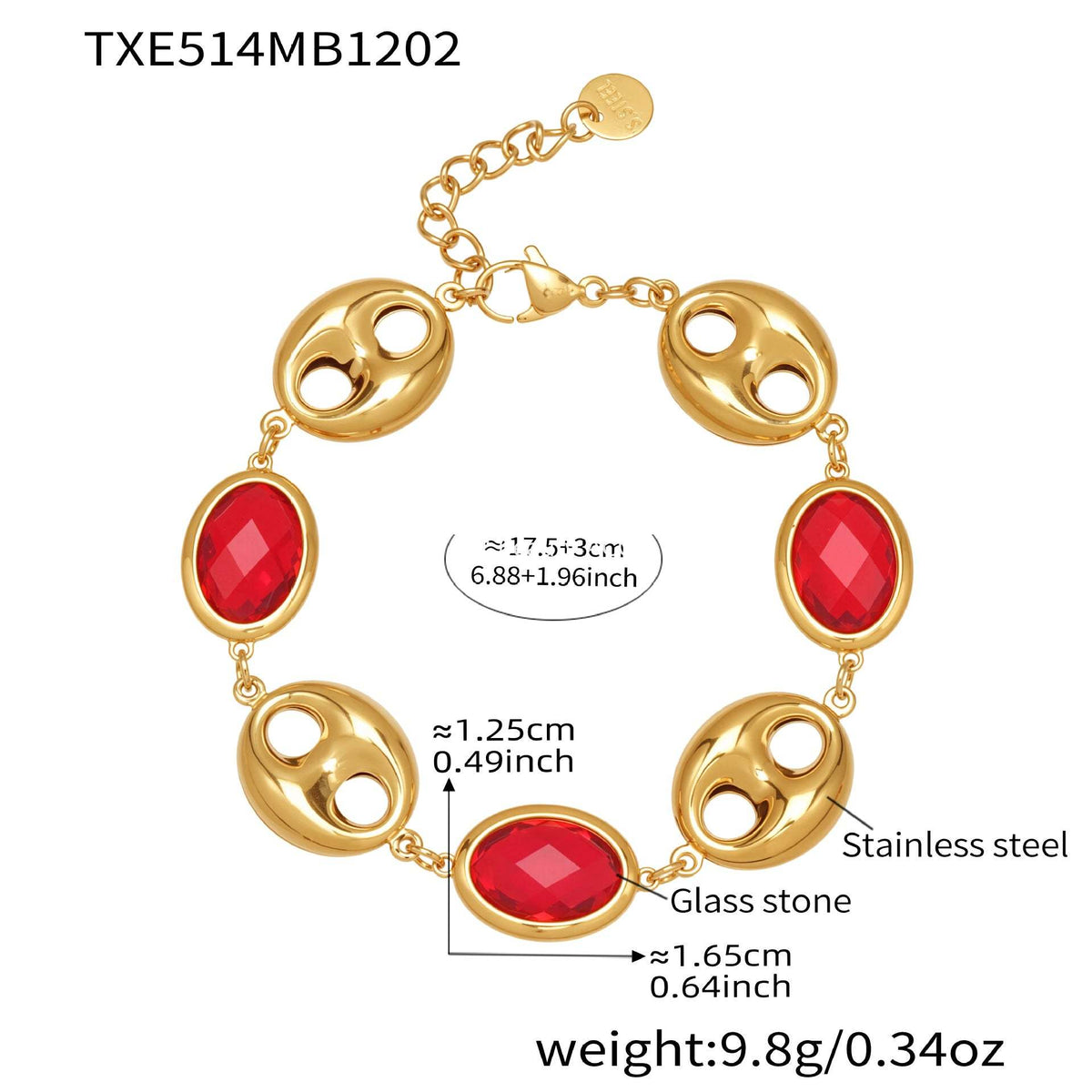 D관 - 돼지코 글라스 스톤 18K 도금 스테인리스 스틸 목걸이 팔찌 [TXP514] 25.12-2