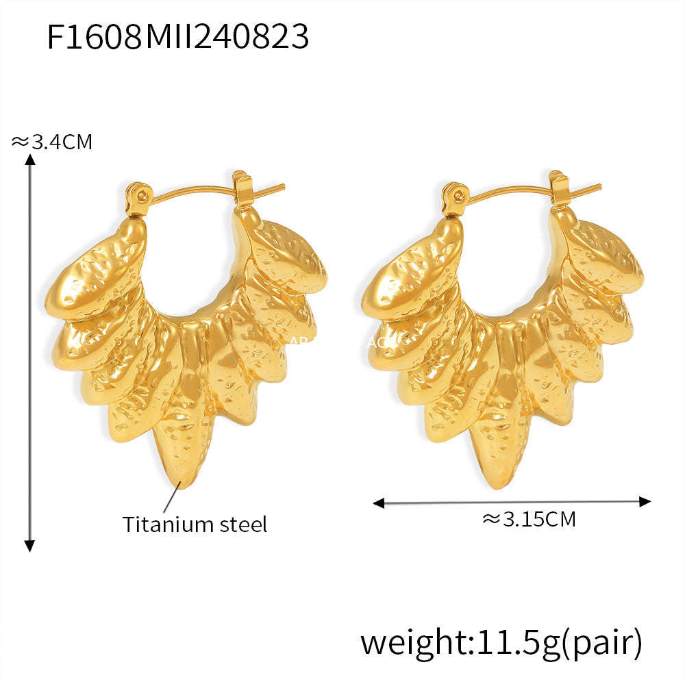 D관 - 럭셔리 나뭇잎 디자인 티타늄 스틸 18K 도금 귀걸이 [F1608] 24.08-5