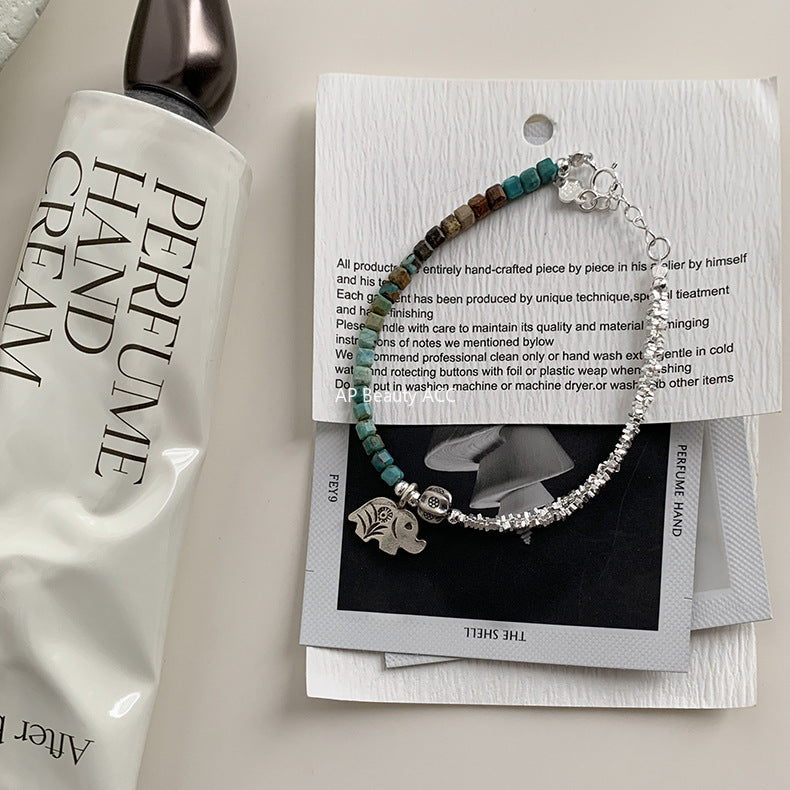 A관 - 925 실버 핸드메이드 터키석 실버 파편 코끼리 팔찌 목걸이 [1278] 25.10-2