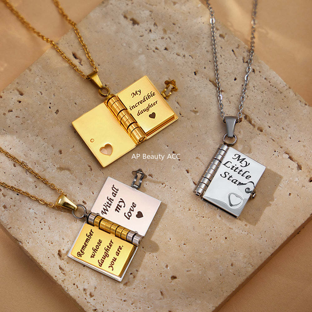 D관 - 스테인리스 스틸 18K 도금 미니 오픈 북 각인 펜던트 목걸이 [RP022] 25.12-3