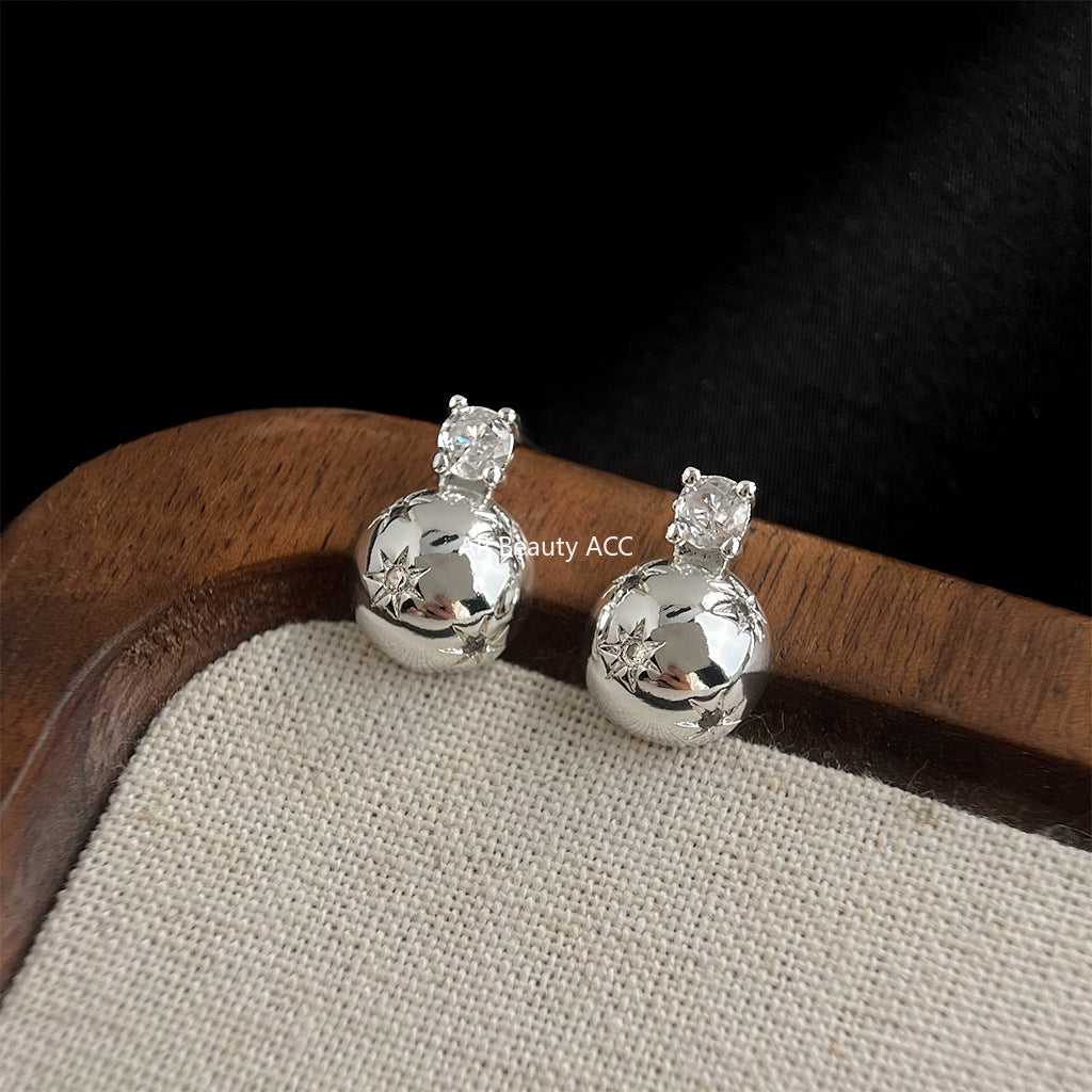 C관 - 미니 별 큐빅 반원 모양 925 은침 귀걸이 [7056] 25.11-2