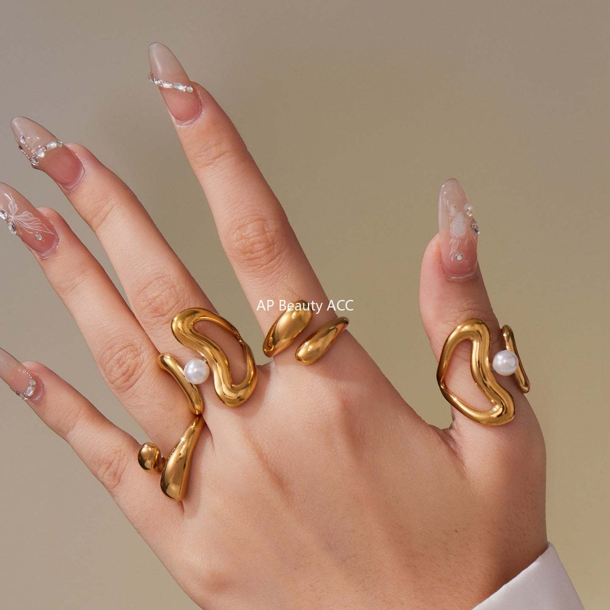 D관 - 스테인리스 스틸 기하학 라인 진주 오픈형 반지 [A388-A645] 25.09-4