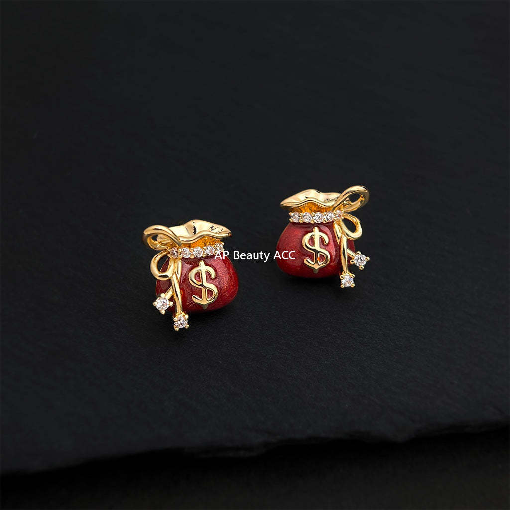 C관 - 925 은침 달러 복주머니 디자인 귀걸이 [7035] 25.11-1