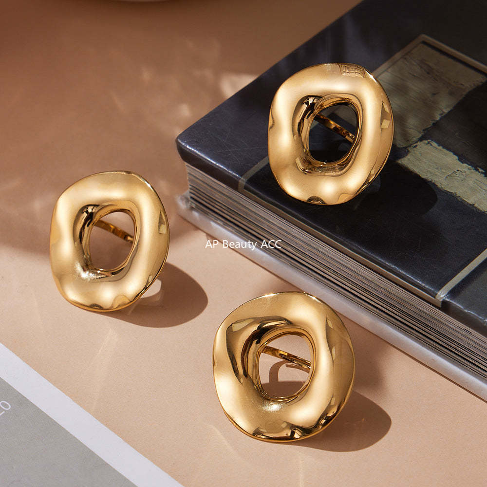 D관 - 불규칙 원형 스테인리스 스틸 18K 도금 오픈형 반지 [A701] 25.09-4