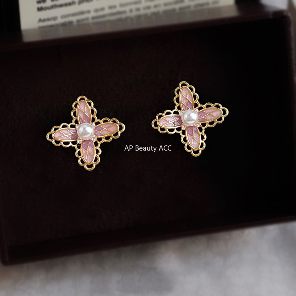 C관 - 925 은침 핑크 레이스 플라워 진주 귀걸이 [6864] 25.10-1