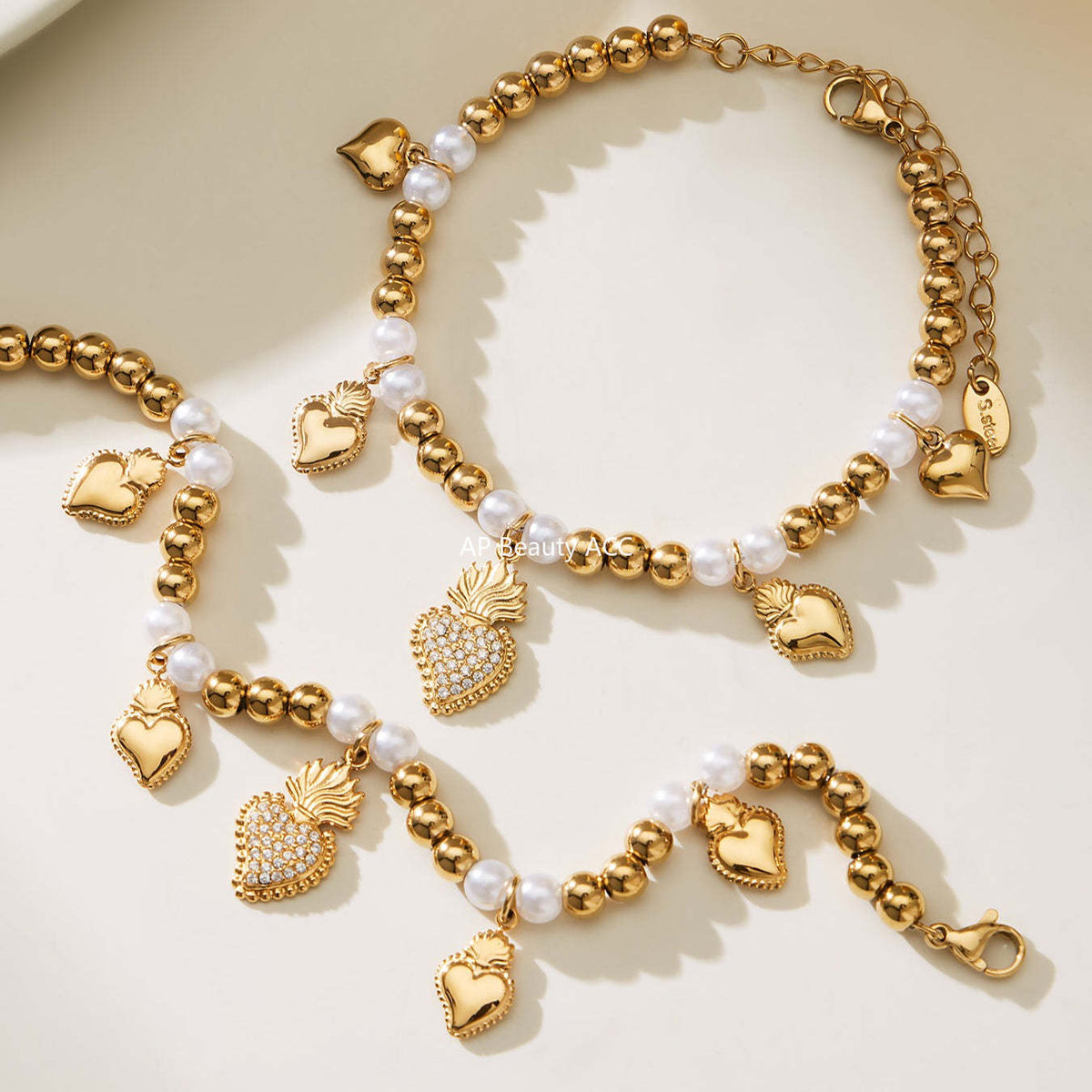 D관 - 스테인리스 스틸 하트 왕관 큐빅 펜던트 18K 도금 목걸이 귀걸이 팔찌 반지 [TXP490] 25.11-4