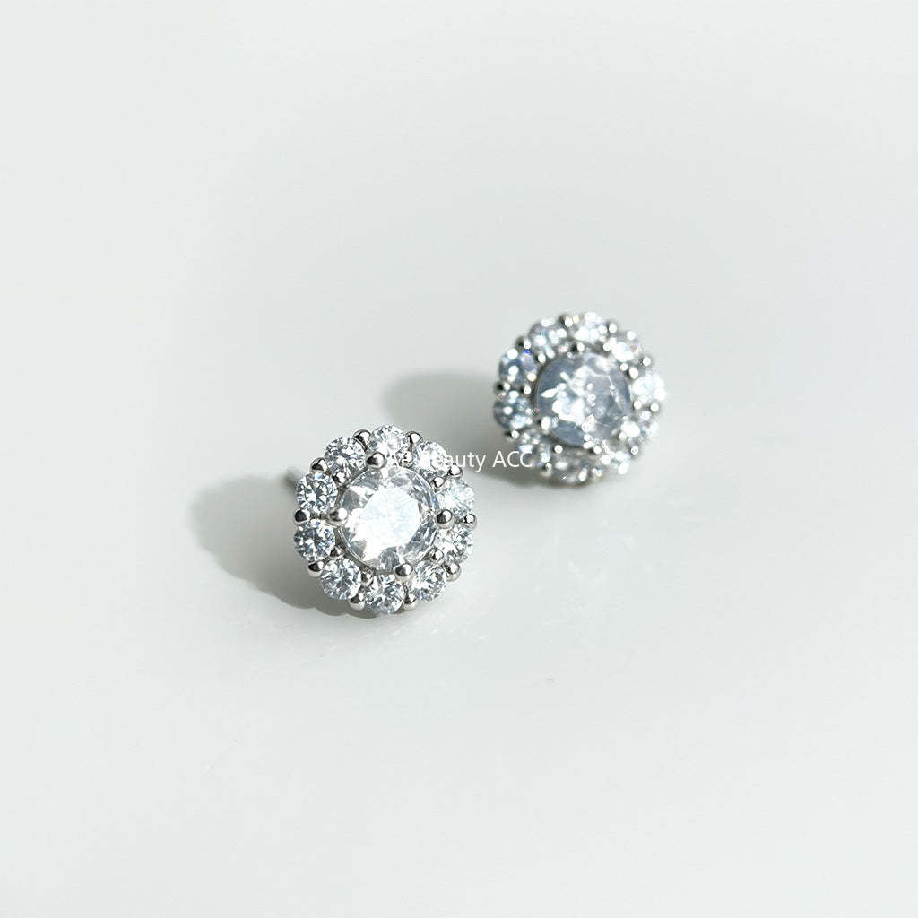 C관 - 큐빅 원형 블링블링 은침 귀걸이 [5679] 25.03-2