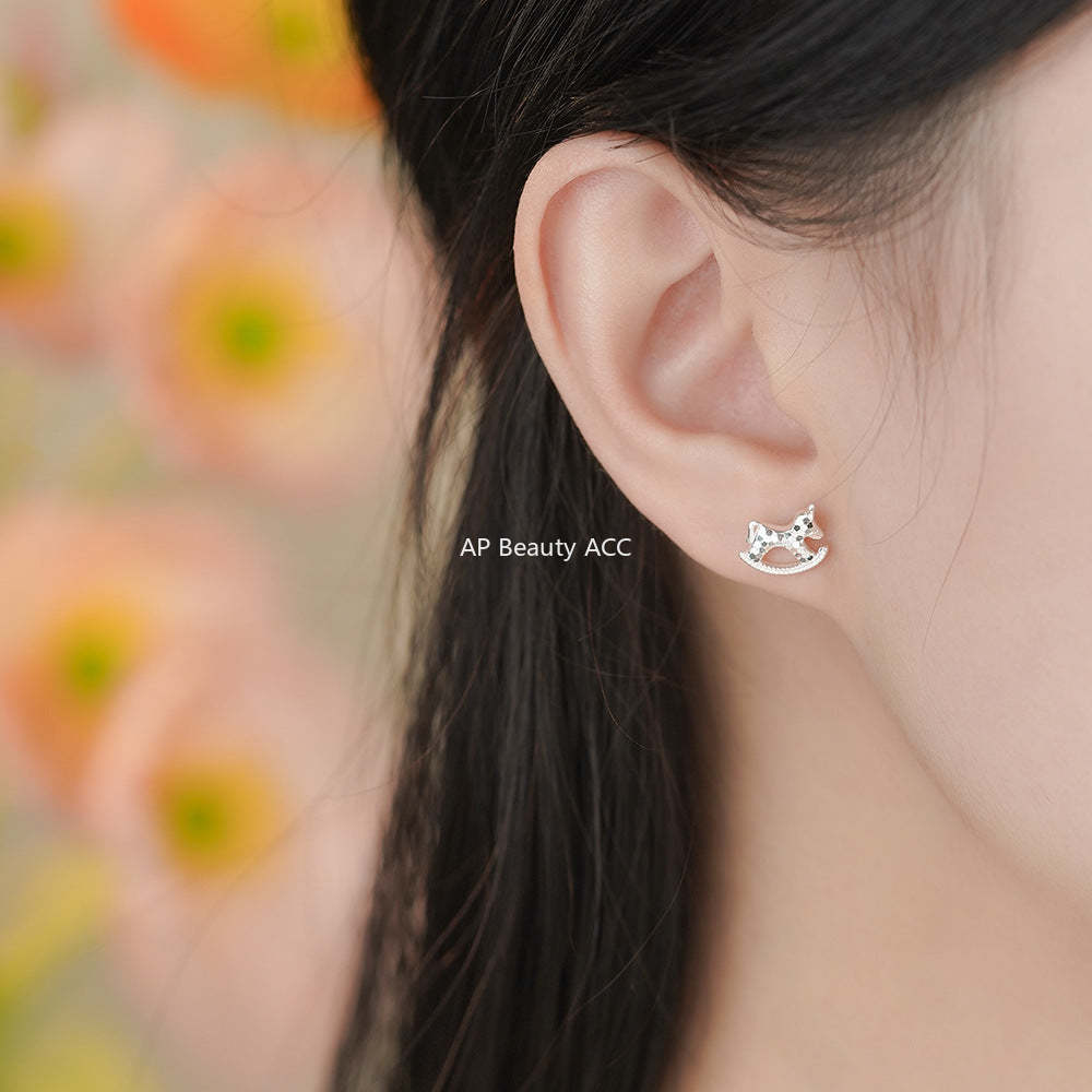 B관 - 999 실버 얼음 느낌 목마 모양 목걸이 귀걸이 [YC1327N_1 YC3225E_2] 25.11-4