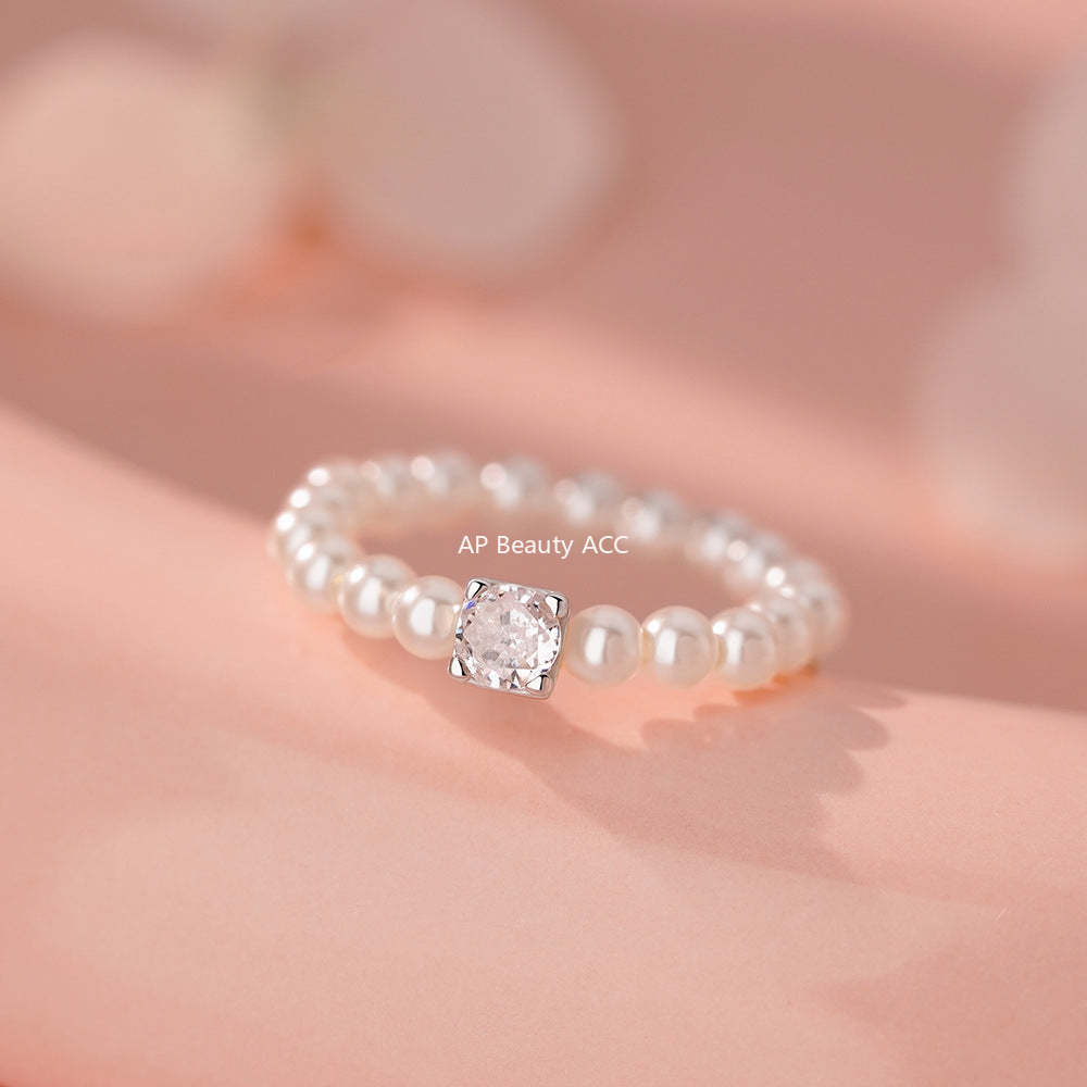 B관 - 925 실버 사각 큐빅 비즈 진주 반지 [YC5467R] 25.12-3