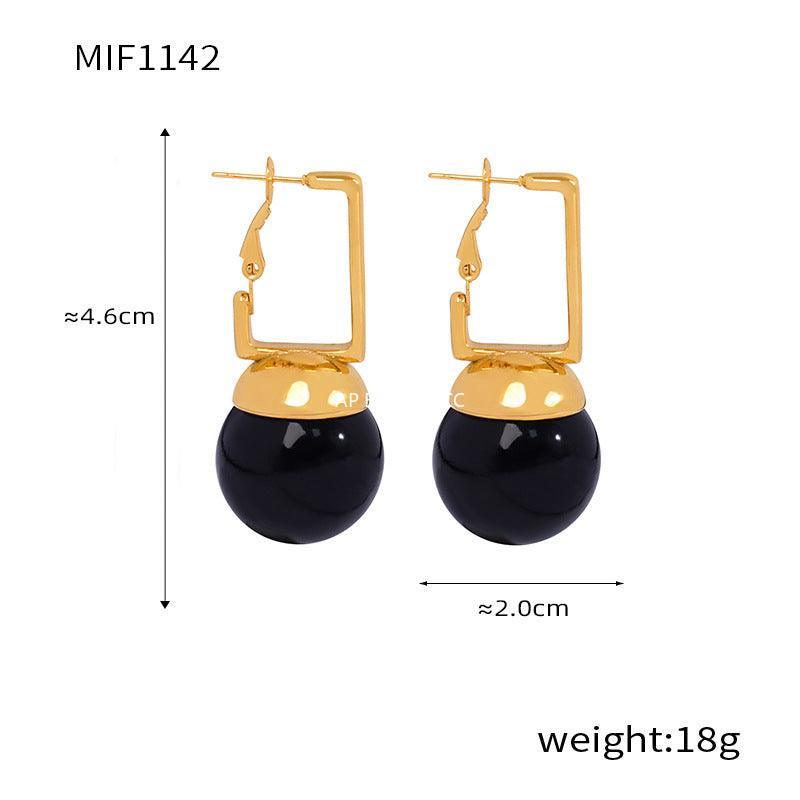 D관 - 미니멀 사각 버클 라운드 컬러 진주 비즈 레트로 유니크 디자인 티타늄 스틸 18K 도금 귀걸이 [F1142] 24.03-2