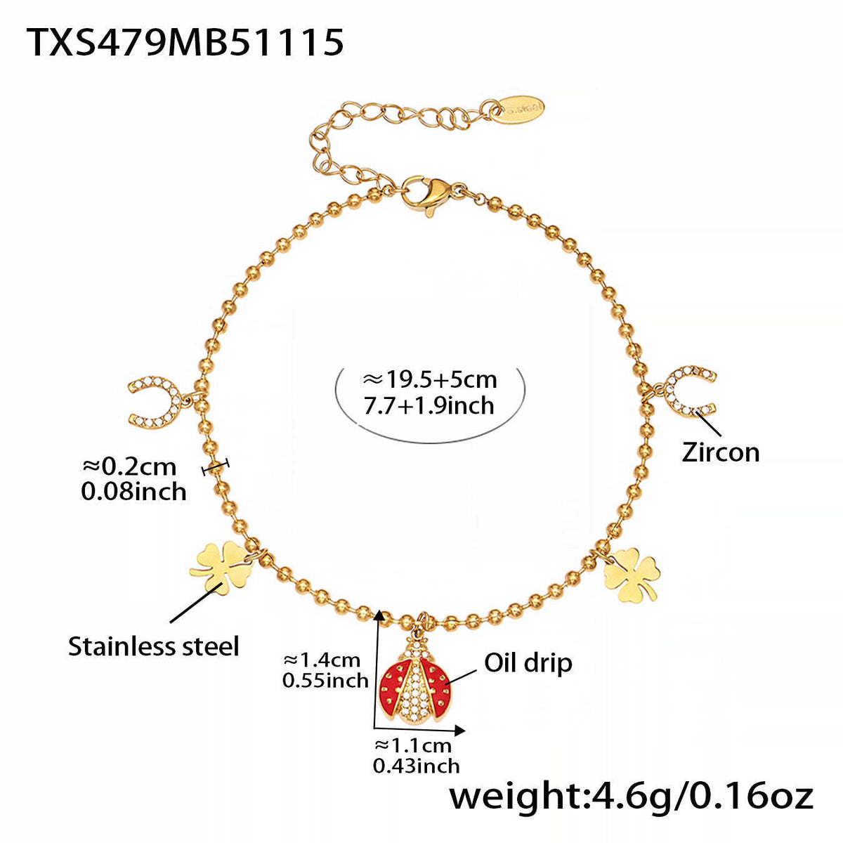 D관 - 스테인리스 스틸 무당벌레 큐빅 펜던트 목걸이 귀걸이 팔찌 발찌 [TXP479] 25.11-4
