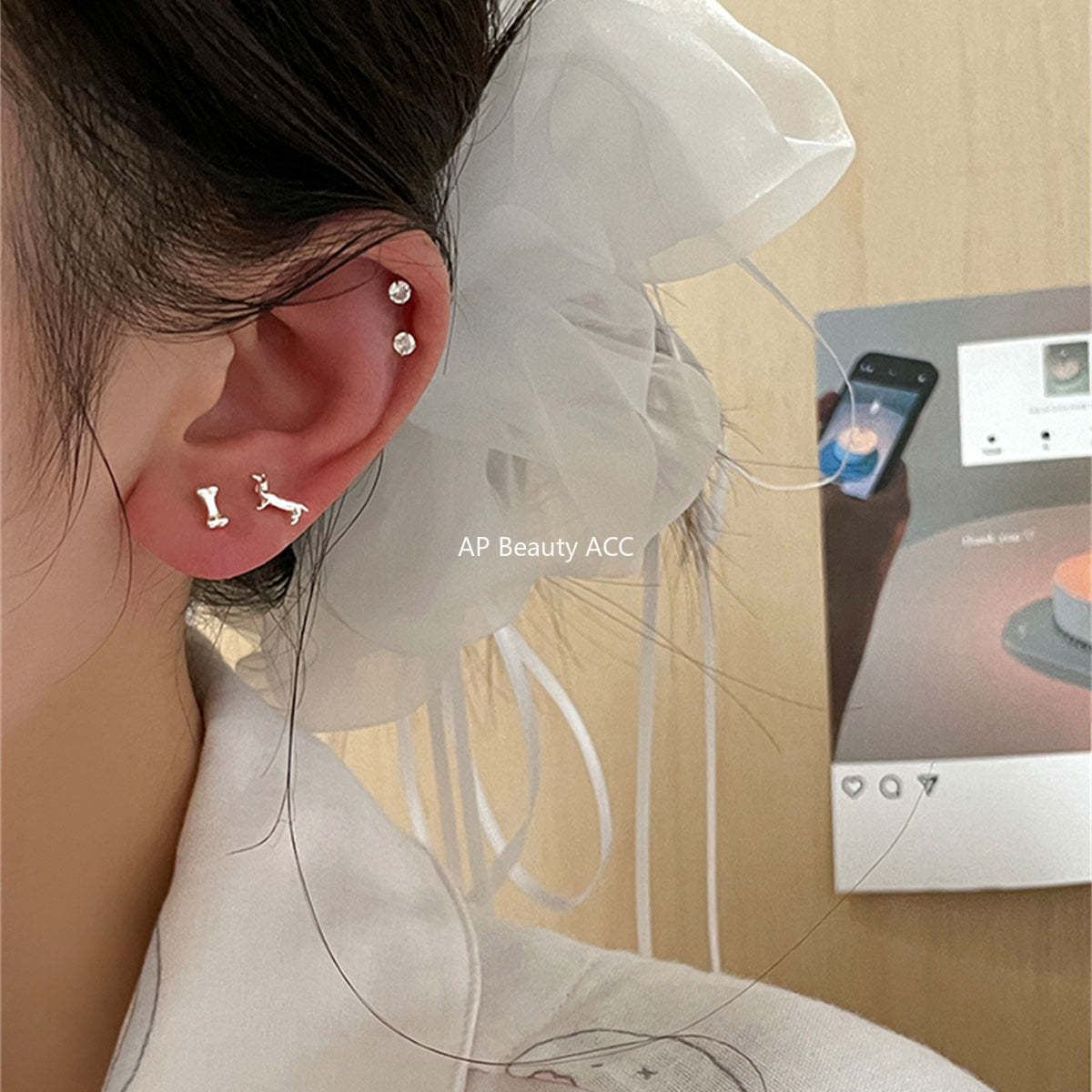 A관 - 닥스훈트 강아지 뼈 모양 비대칭 은침 귀걸이 [EH-3638] 25.06-2