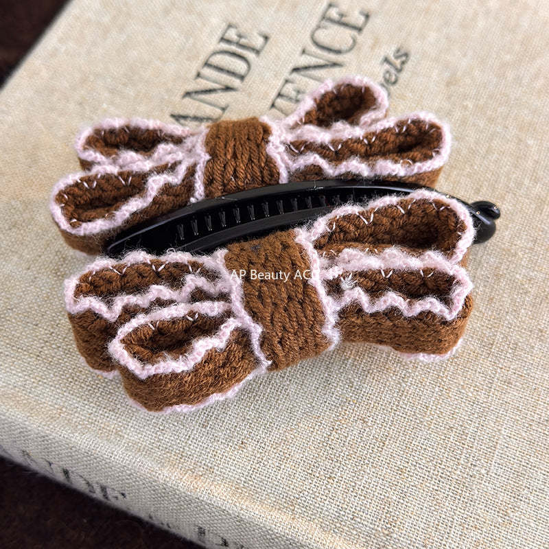 E관 - 니트 더블 레이어 리본 바나나 집게핀 [27758] 25.12-1