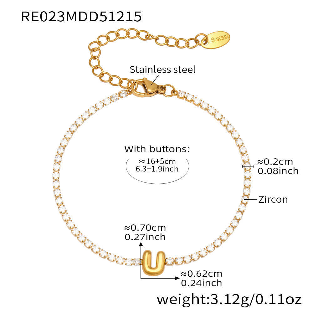 D관 - 스테인리스 스틸 18K 도금 알파벳 큐빅 팔찌 [RE023] 25.12-3