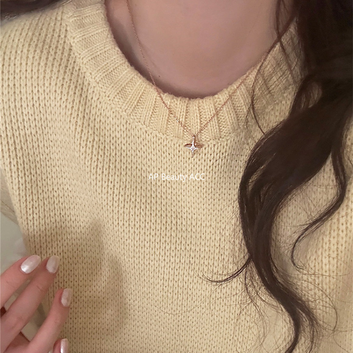 A관 - 925 실버 이중 원 별 큐빅 펜던트 목걸이 [XL-1216] 25.10-1