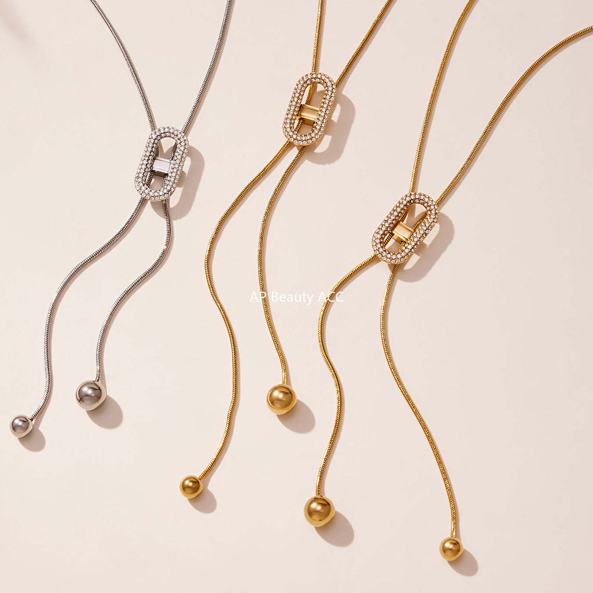 D관 - 큐빅 조절형 18K 도금 스테인리스 스틸 목걸이 [P560] 25.11-3