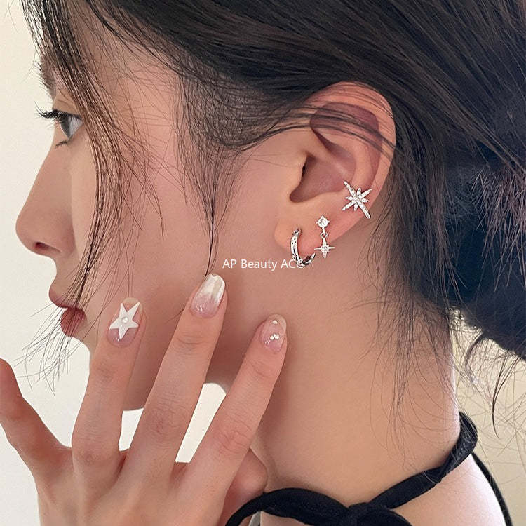 A관 - 925 은침 사각별 큐빅 피어싱 링 귀걸이 [EH-3972] 25.10-5