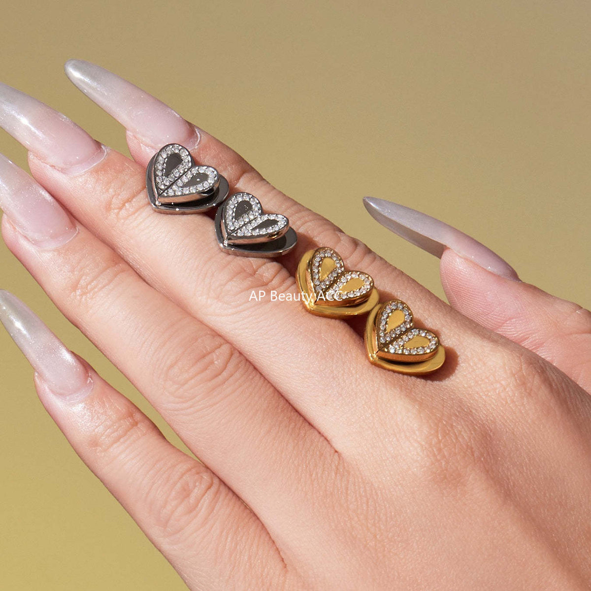 D관 - 18K 도금 스테인리스 스틸 큐빅 더블 하트 반지 귀걸이 목걸이 [TXP446] 25.10-4