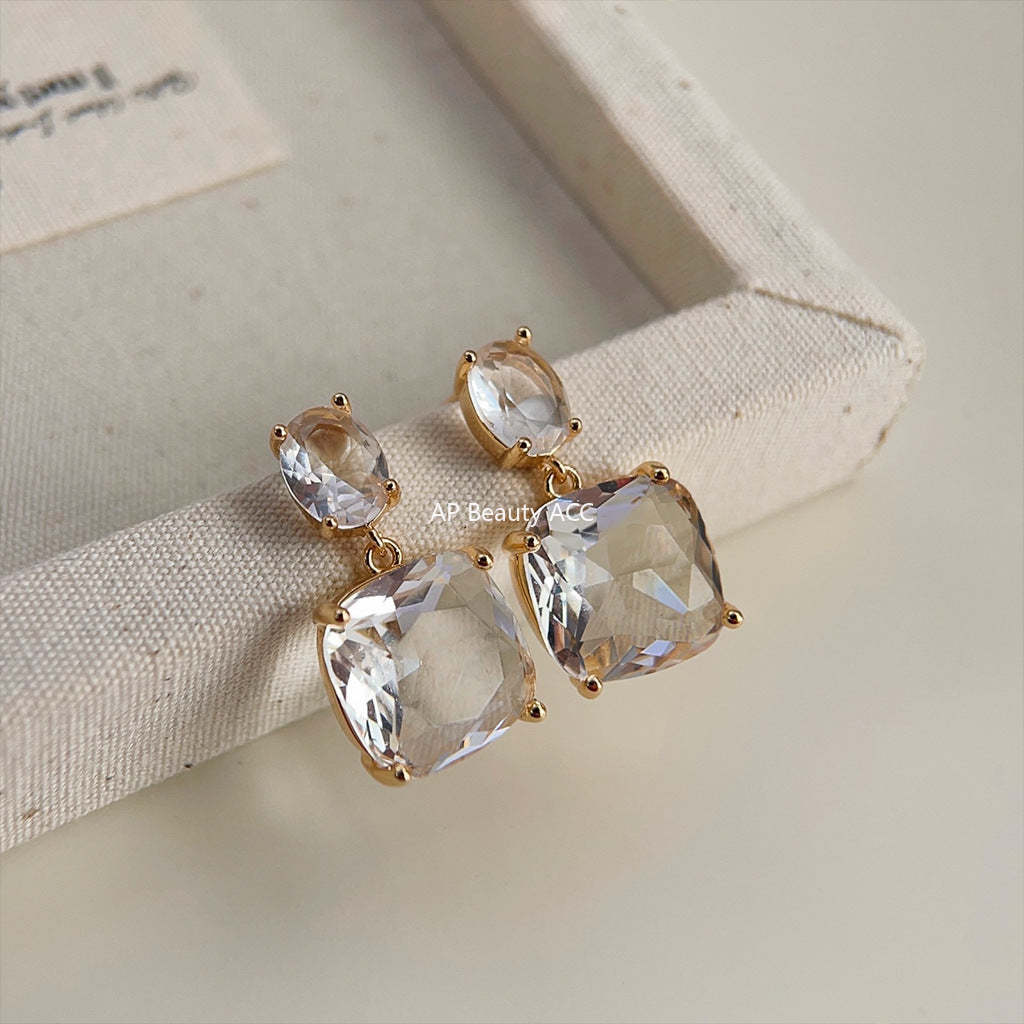 C관 - 925 은침 프렌치 스타일 투명 기하학 디자인 고급스러운 귀걸이 [2743] 24.01-2