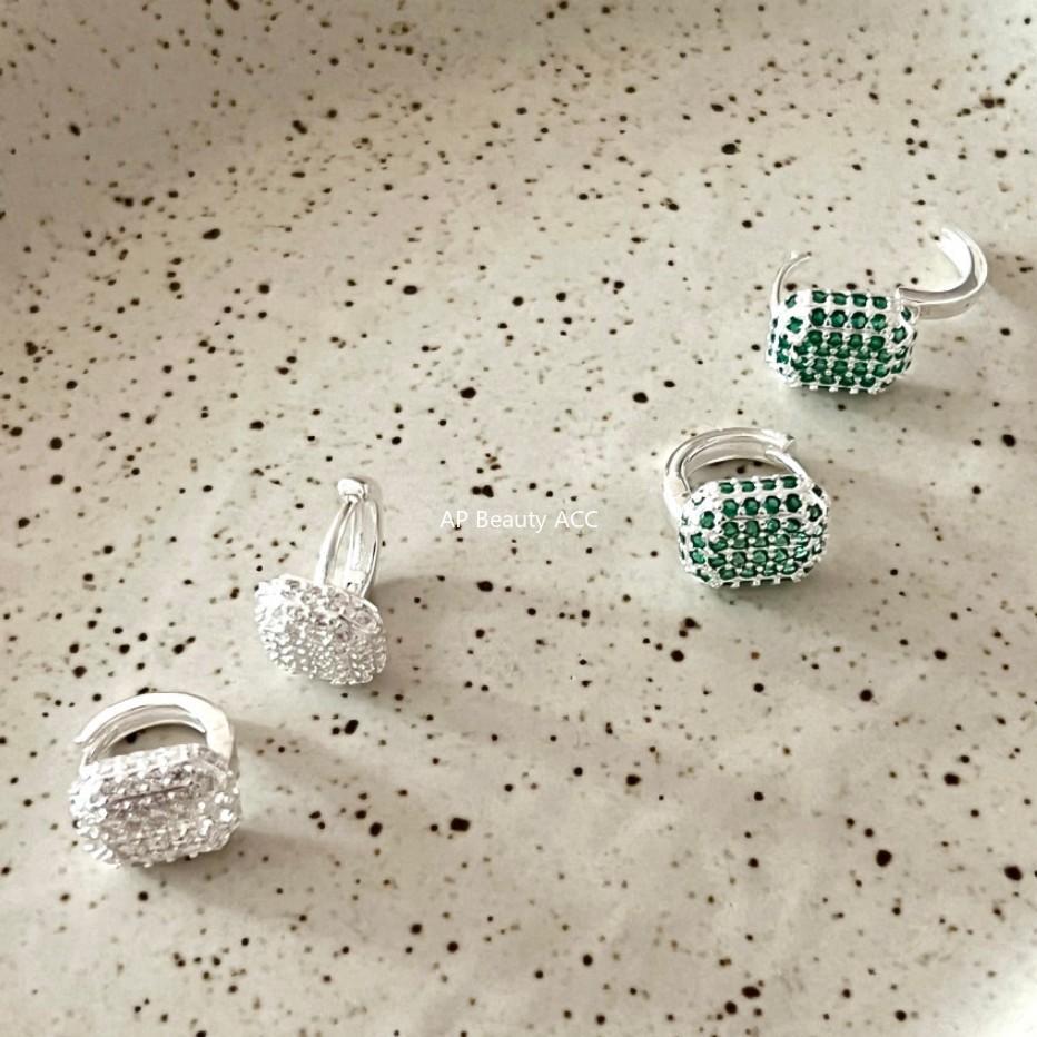 F관 - 925 실버 스퀘어 풀 큐빅 귀걸이 [C1028] 25.11-2