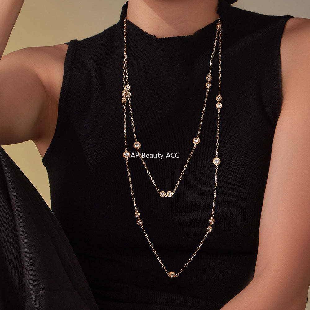 D관 - 프롱 큐빅 18K 도금 스테인리스 스틸 롱 목걸이 [M083] 25.11-3