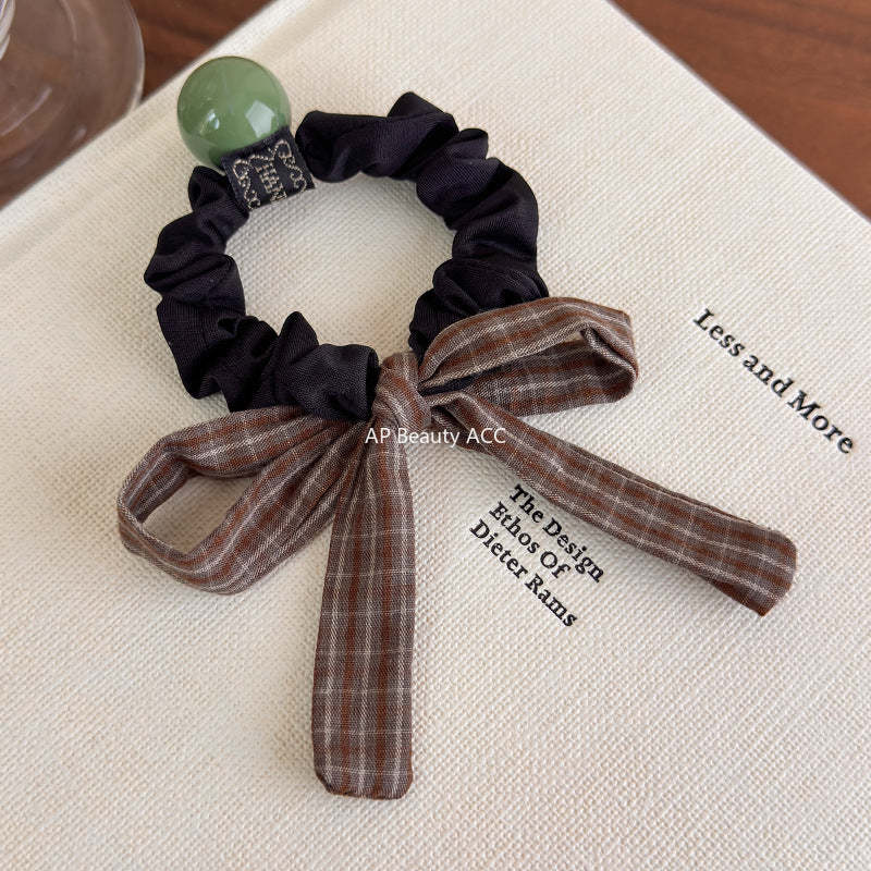 E관 - 체크 스트라이프 리본 방울 곱창 헤어밴드 [27488] 25.09-4