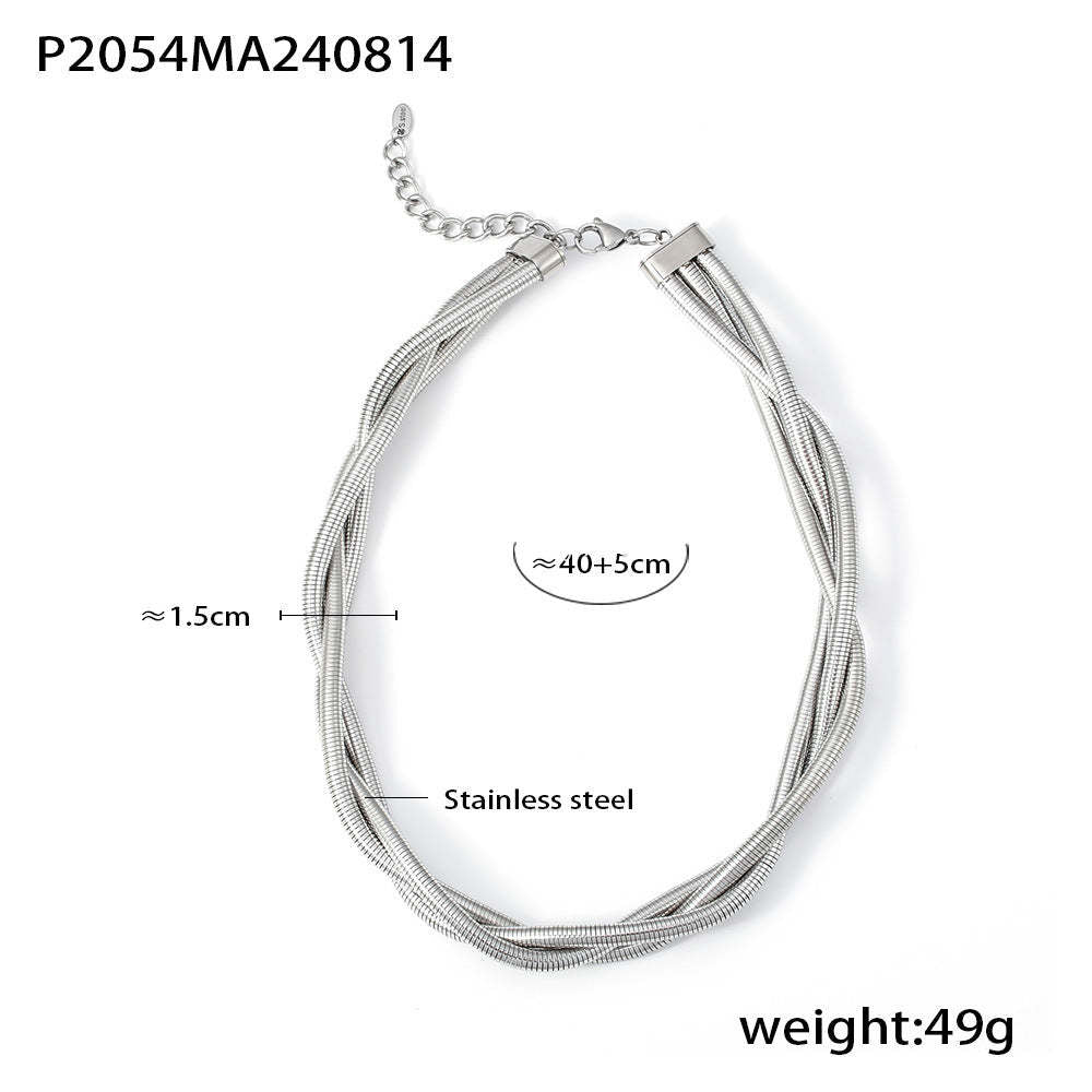 D관 - 중량감 있는 골드 삼선 꼬임 캐주얼 럭셔리 스테인리스 스틸 18K 도금 목걸이 [P2054] 24.08-4