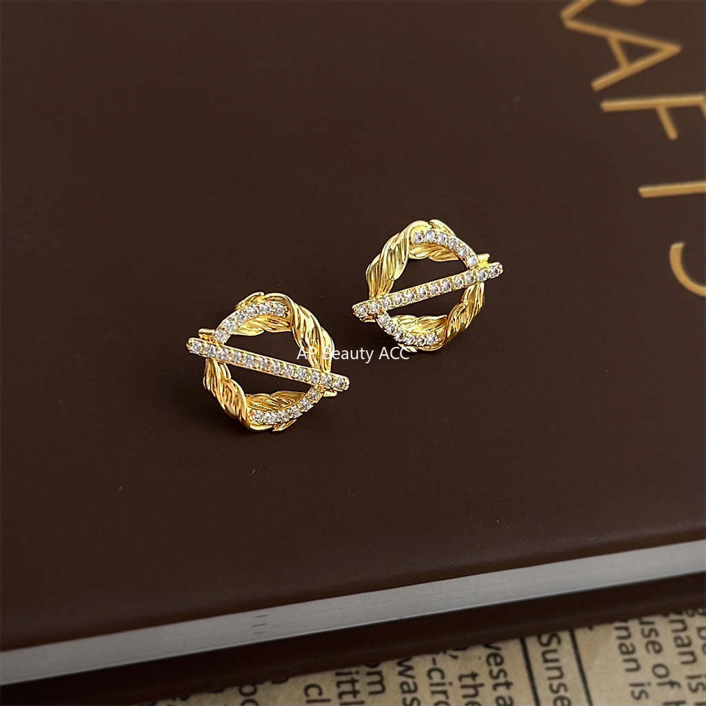 C관 - 밀 이삭 원형 큐빅 925 은침 귀걸이 [7153] 25.11-4