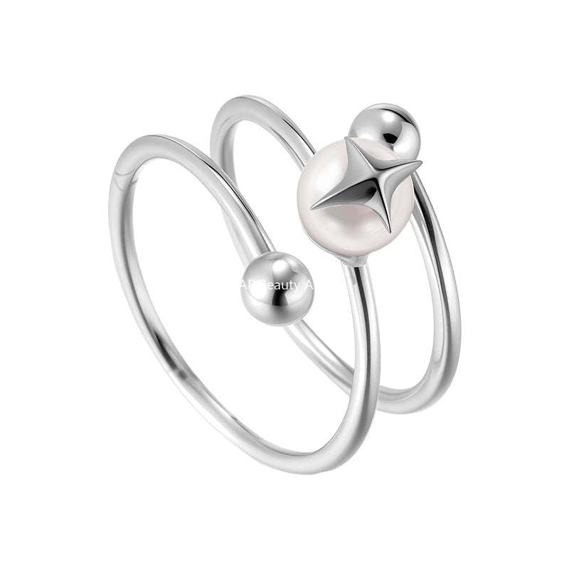 A관 - 925 실버 진주 사각별 회전 라인 디자인 반지 [JZ-0715] 25.10-5