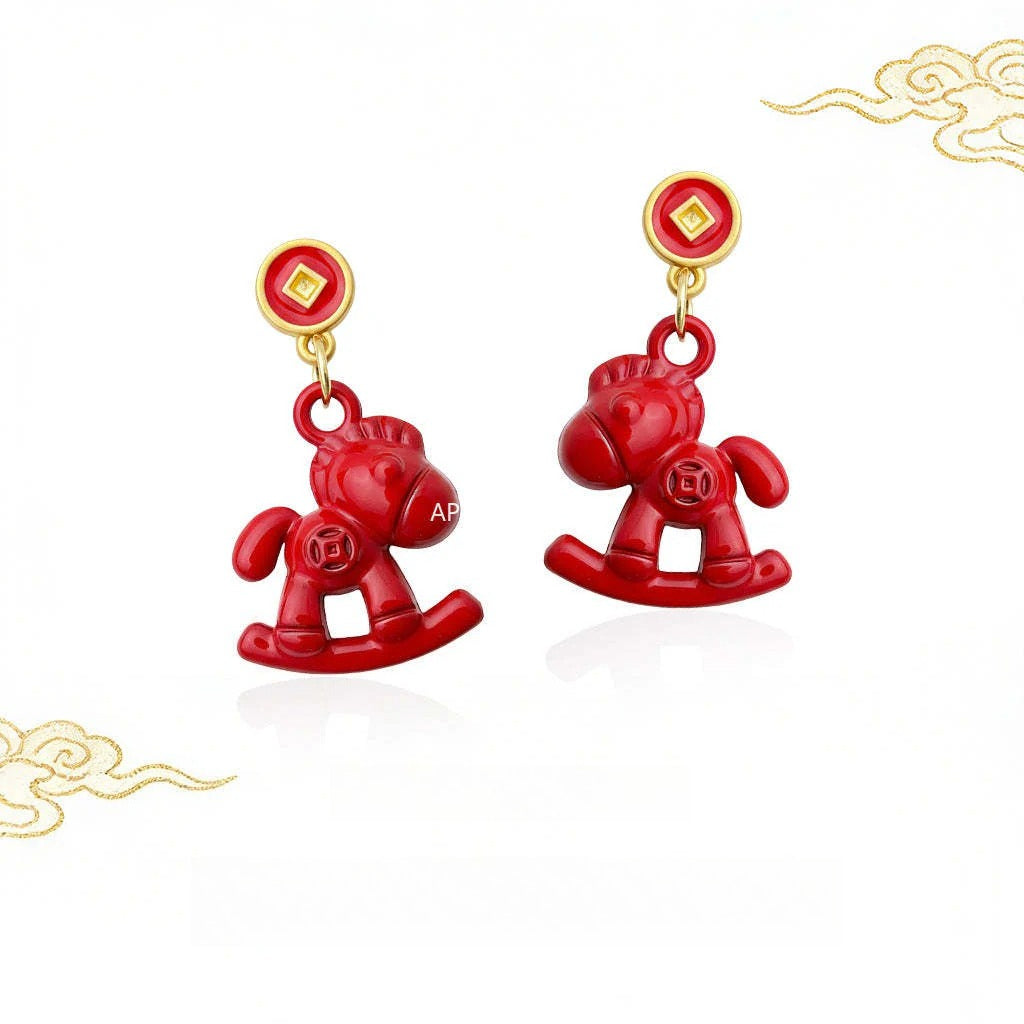 C관 - 목마 레드말 코인 모양 925 은침 귀걸이 [7207] 25.12-2