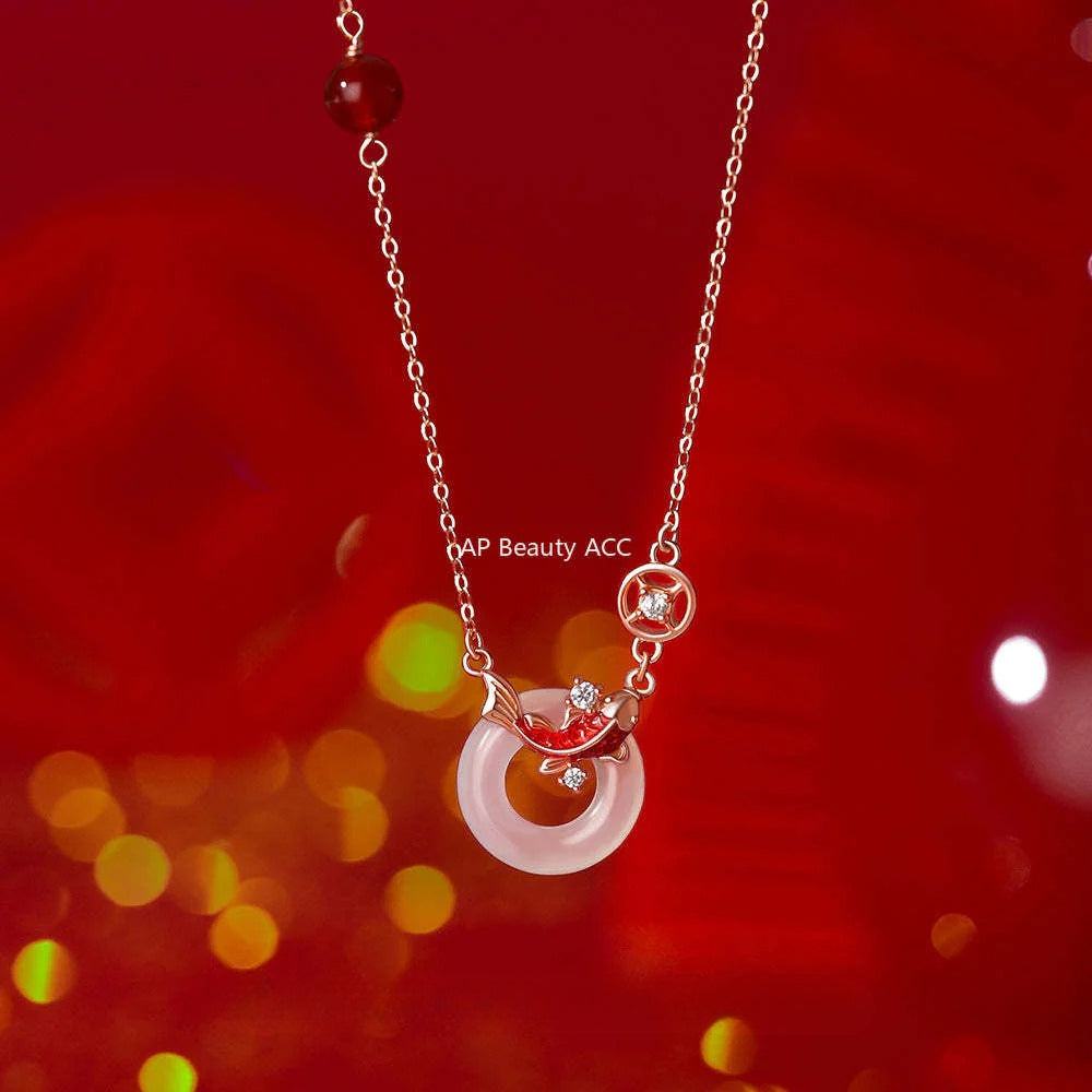 B관 - 999 실버 홍마노 백옥 잉어 모양 목걸이 귀걸이 팔찌 [YC3379E_1 YC2289N_1 YC5110SL_1] 25.12-2