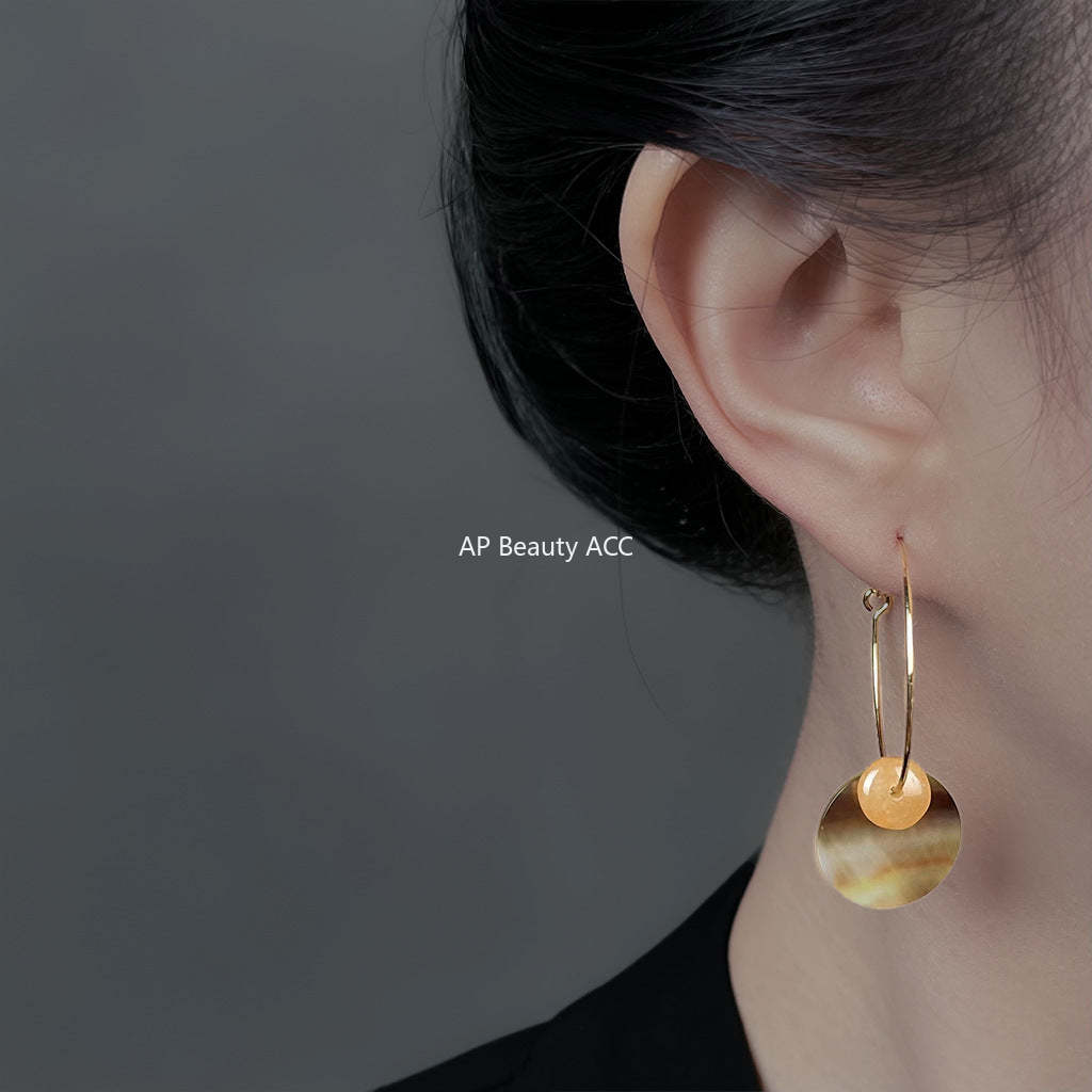 C관 - 핸드메이드 천연 원형 자개 대형 링 귀걸이 [6943] 25.10-5