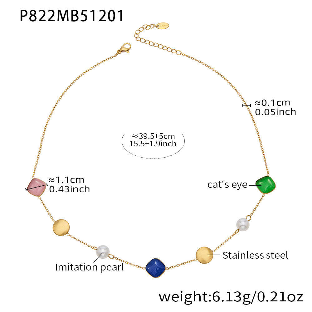 D관 - 묘안석 컬러 비즈 18K 도금 스테인리스 스틸 목걸이 [P822] 25.12-2