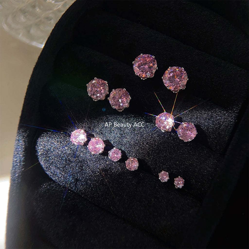 C관 - 미니멀 핑크 큐빅 귀걸이 소녀 감성 은침 귀걸이 [3774-3779] 24.04-3