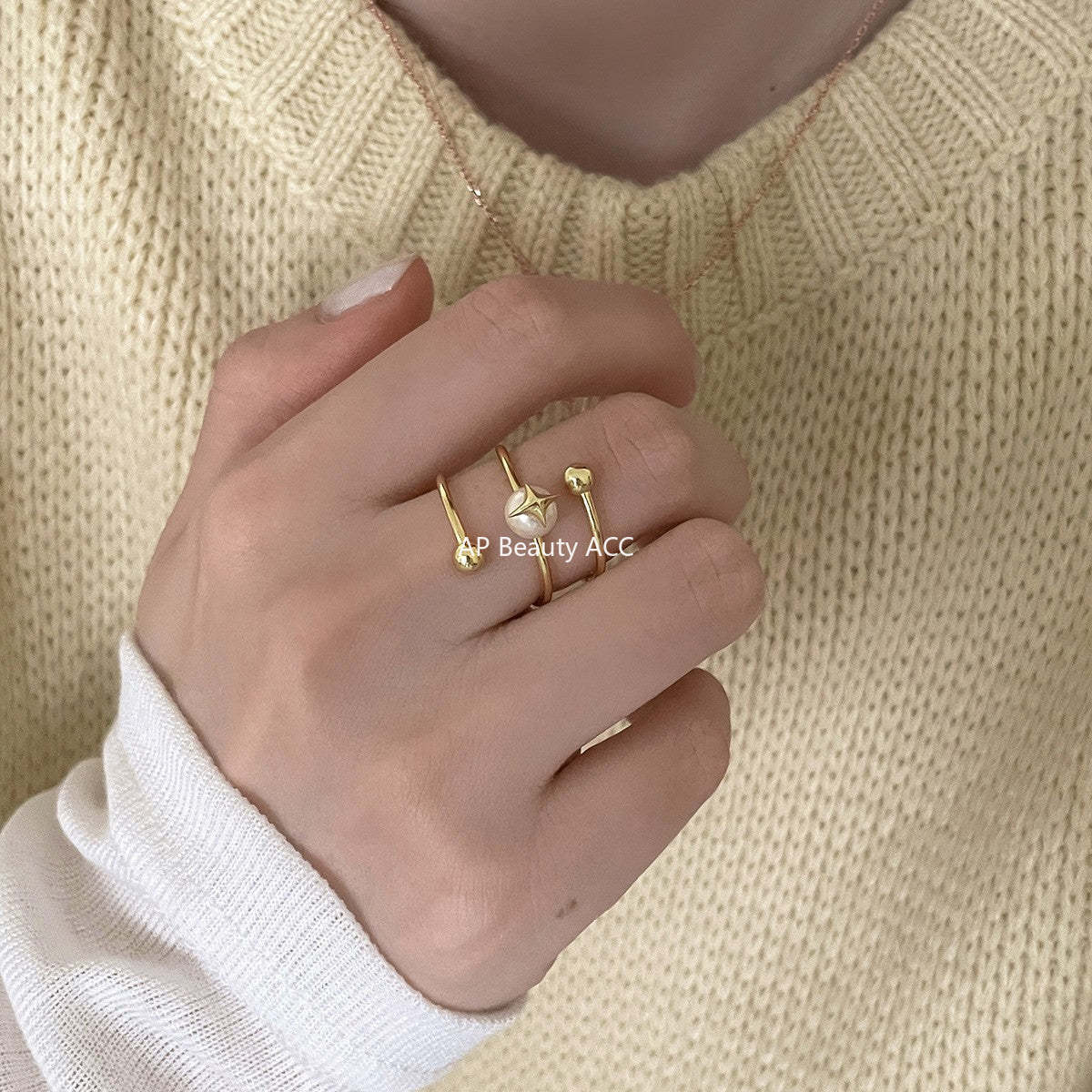 A관 - 925 실버 진주 사각별 회전 라인 디자인 반지 [JZ-0715] 25.10-5