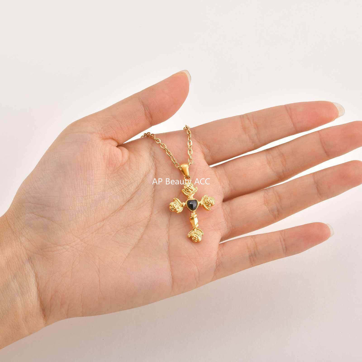 G관 - 스테인리스 스틸 하트 큐빅 장미 십자가 펜던트 목걸이 [PN-2240] 25.10-4