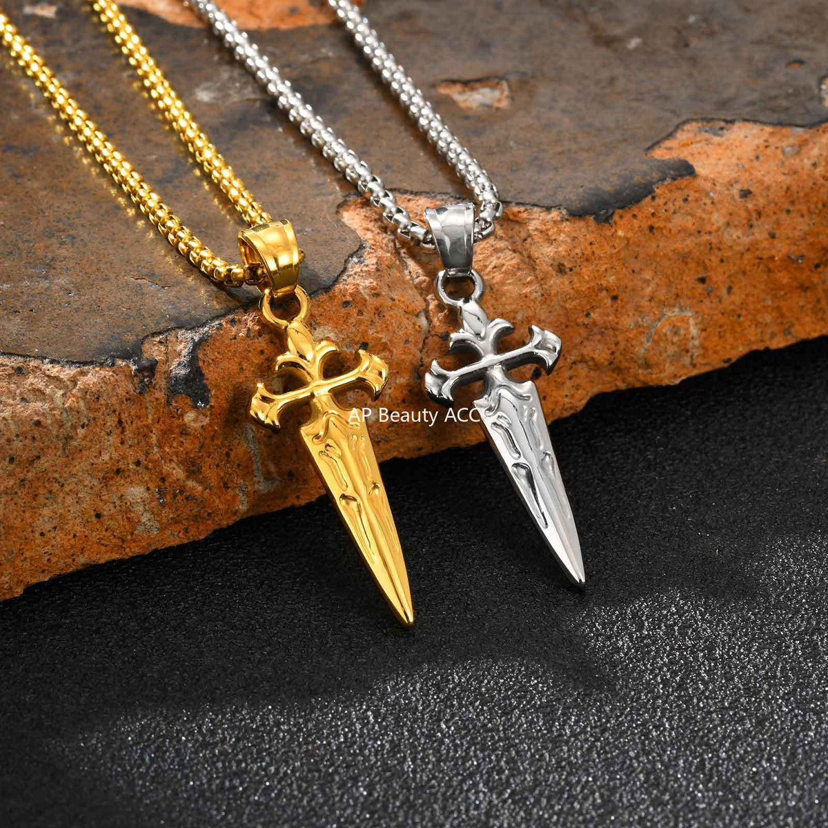 G관 - 스테인리스 검 모양 십자가 펜던트 목걸이 [PN-2241] 25.11-1