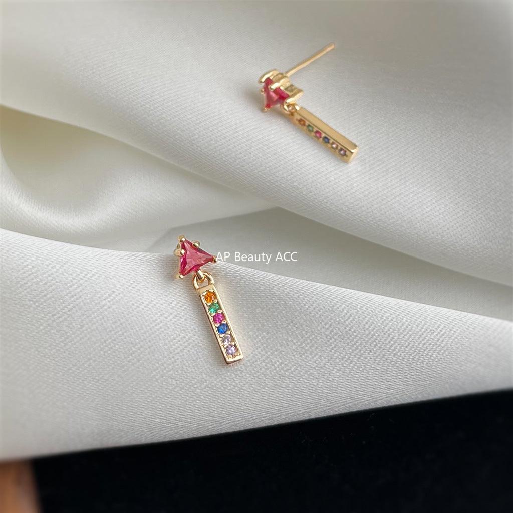 C관 - 14K 도금 컬러 스틱 큐빅 은침 귀걸이 [5694] 25.04-2