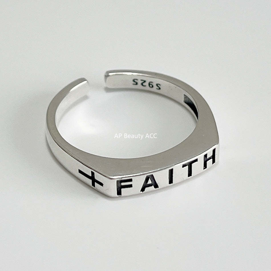 F관 - 925 실버 Faith 십자가 문구 오픈형 반지 [J-1083] 25.05-5