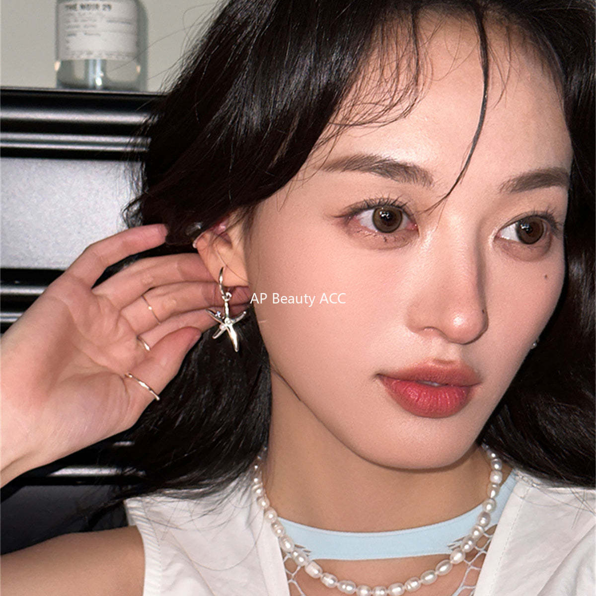 A관 - 진주 별 조개 언밸런스 링형 귀걸이 [EH-3682] 25.06-4