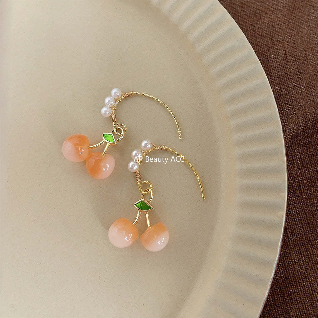 C관 - 14K 도금 여름 귀여운 체리 은침 귀걸이 [4155] 24.05-4