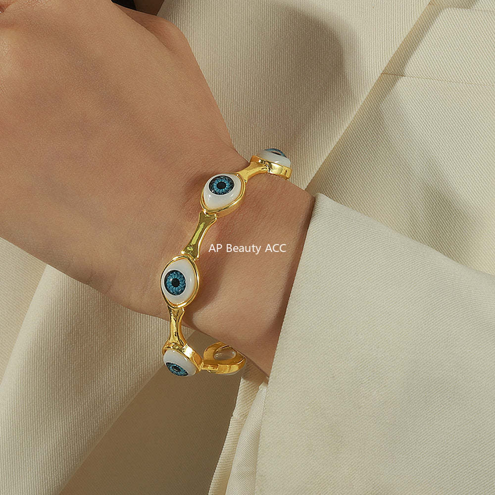 D관 - 신주 18K 도금 악마의 눈 디자인 오픈형 팔찌 반지 [Y088] 25.10-5