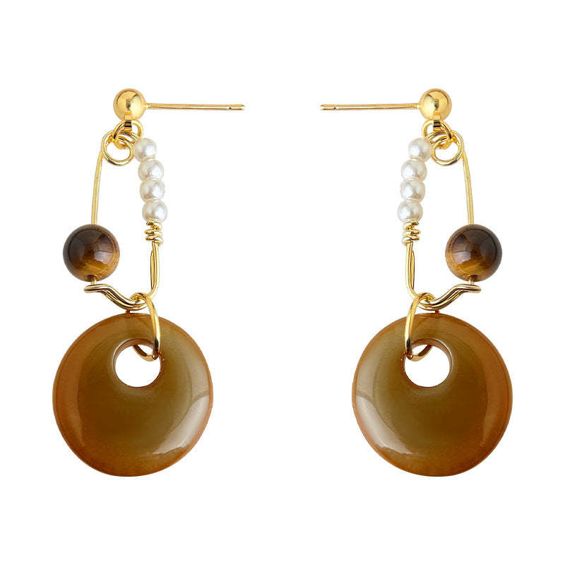 C관 - 호안석 원형 드롭 핸드메이드 925 은침 귀걸이 [7147] 25.11-4