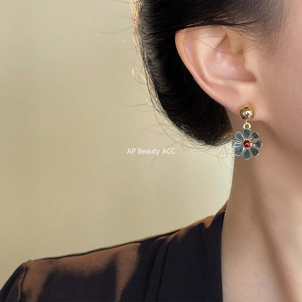 C관 - 스모키 블루 플라워 핸드메이드 925 은침 귀걸이 [6815] 25.09-4