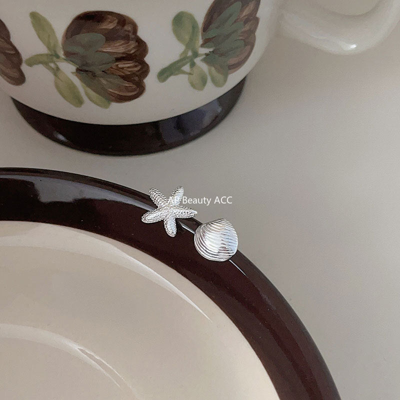 F관 - 925 실버 불가사리 조개 비대칭 귀걸이 [C1219] 25.10-1